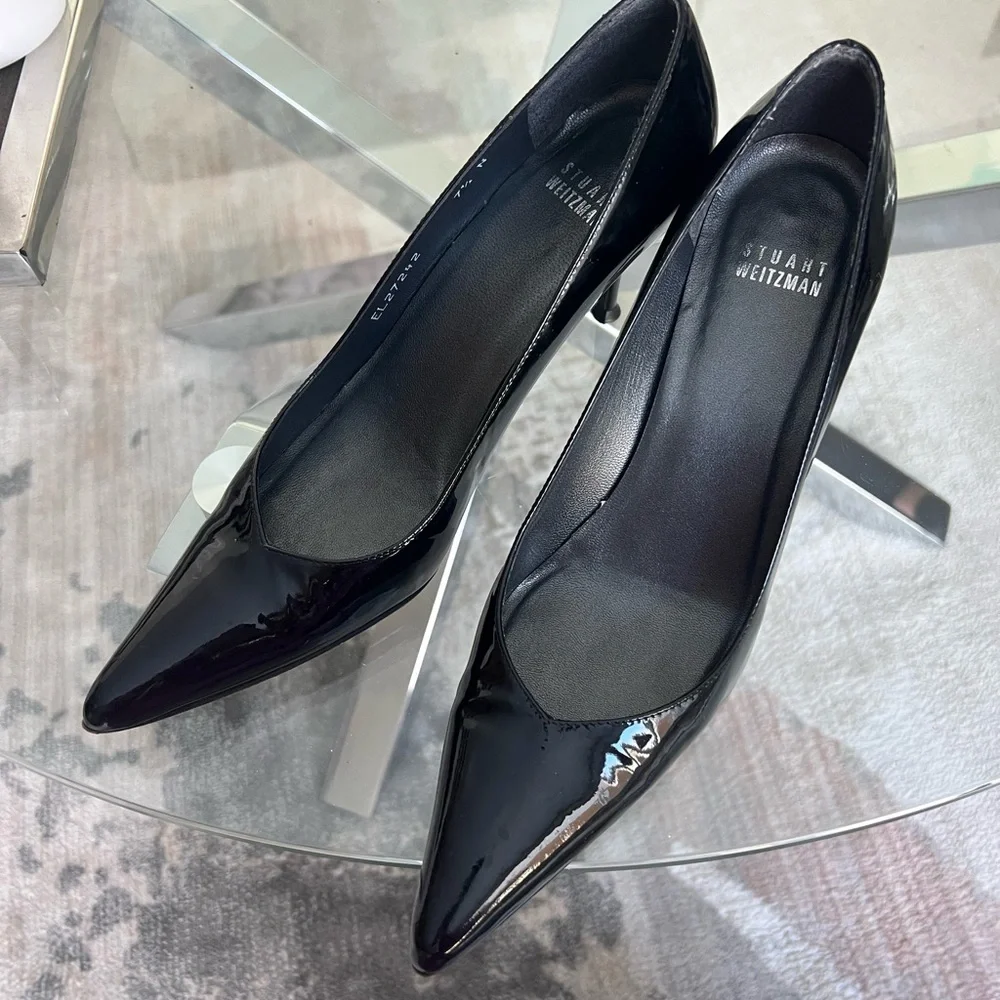 Stuart Weitzman Black Patent Pointed-Toe Pump Heels - Picture 6 of 7